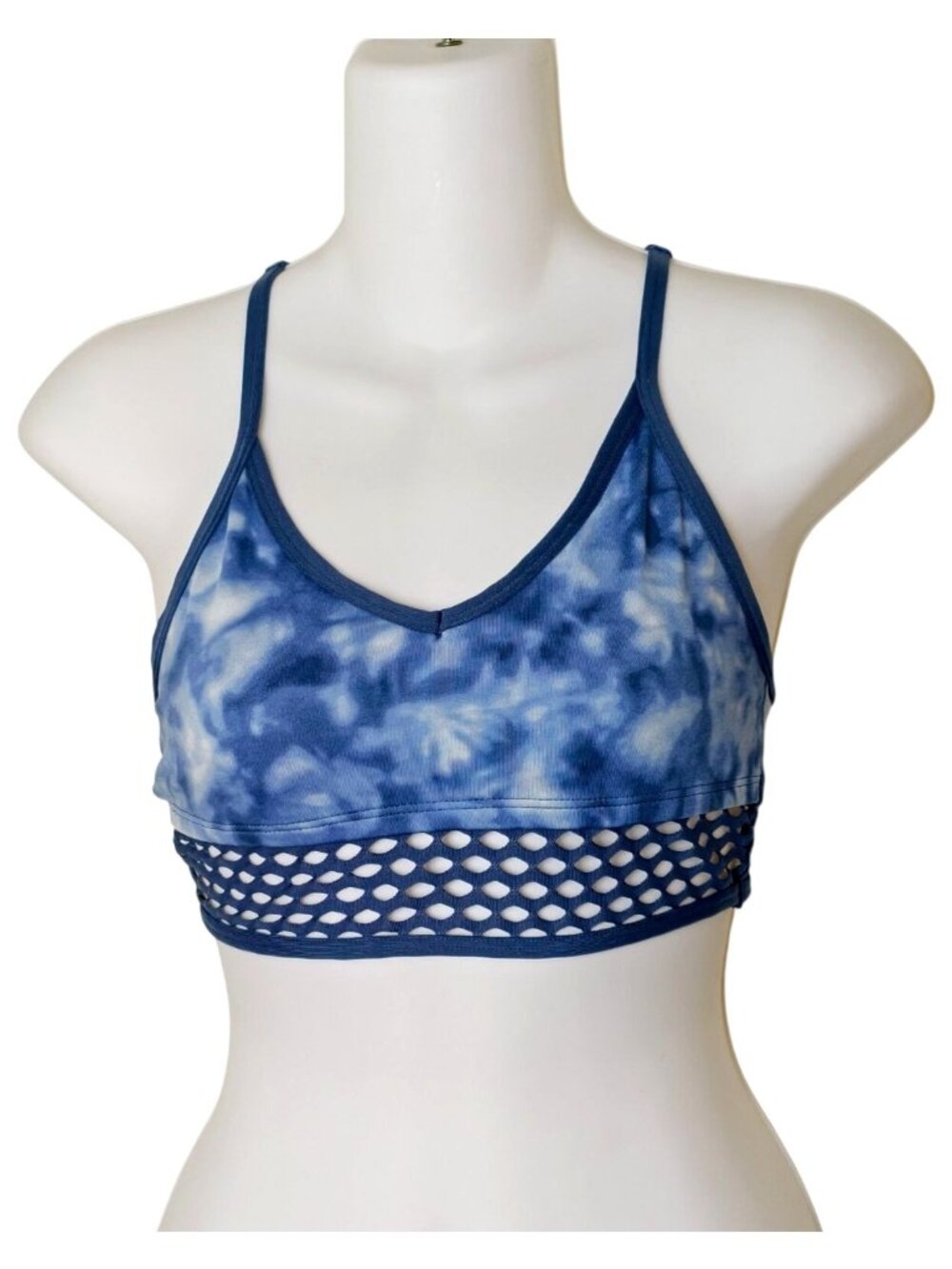 Victorias Secret Pink Ultimate XS Sports Bra Blue Tie-Dye Mesh Racerback Athleti